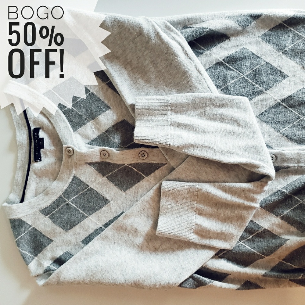 Tommy Hilfiger Grey Argyle Pattern Cardigan